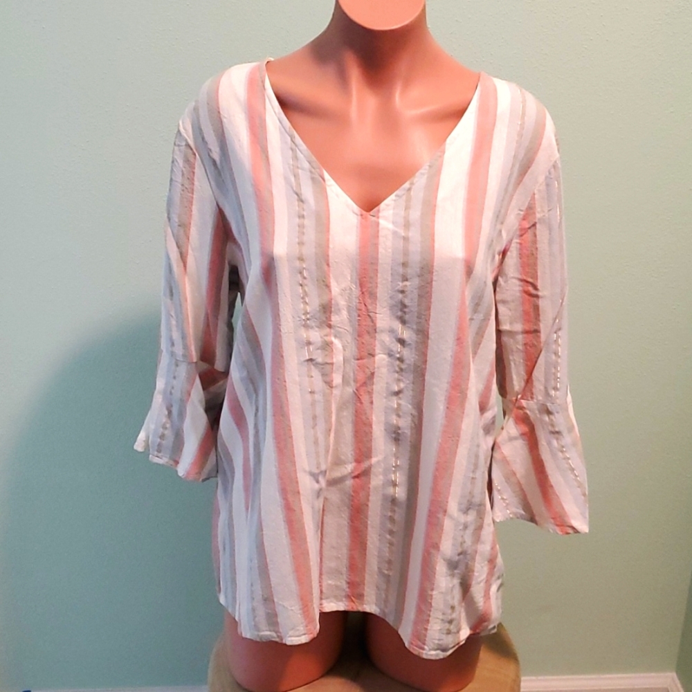Chloe + Rene XL pastel striped blouse